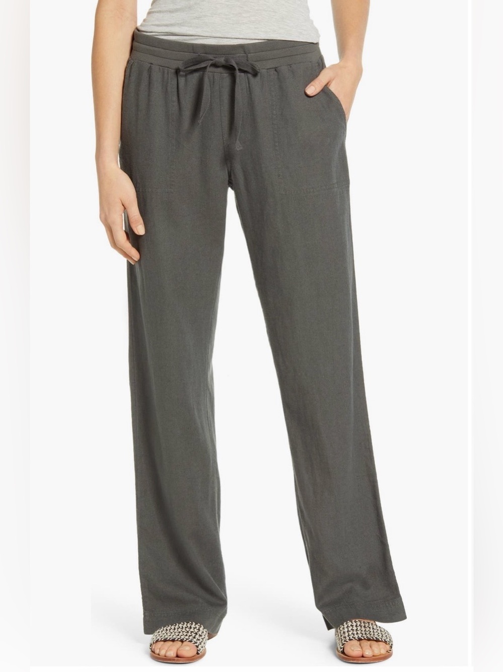 Nordstrom Caslon Grey Drawstring Linen Pants Size XS
